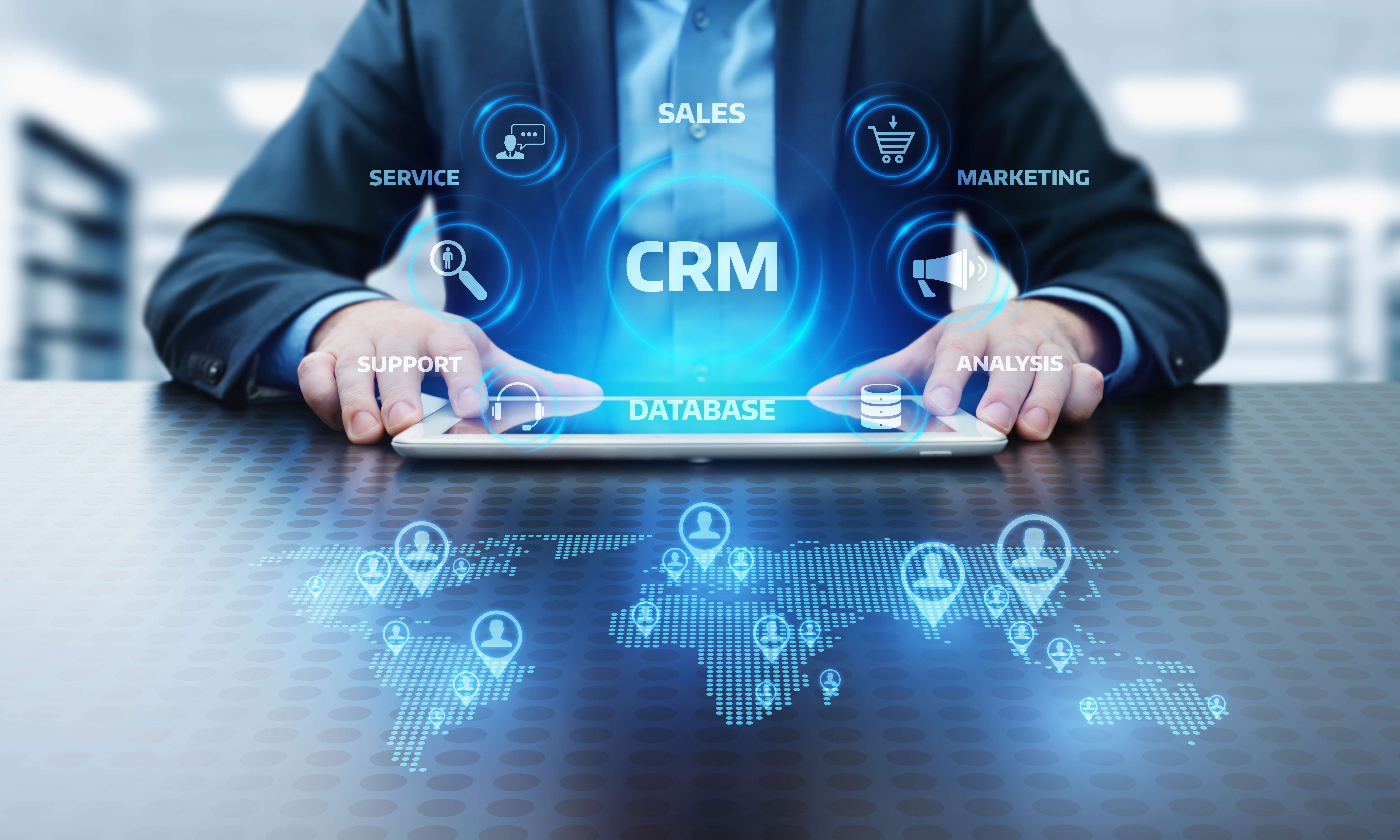 Tech image showing different attributes of a CRM