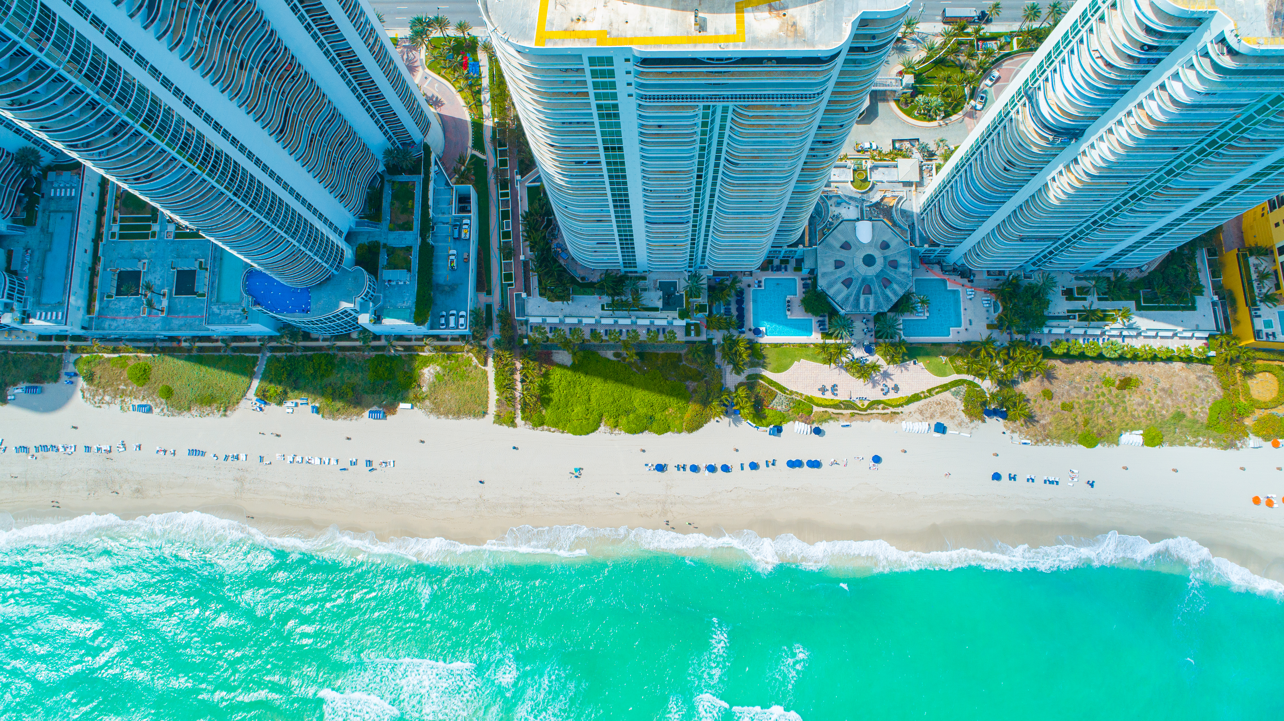 Aerial view of condos along the beach in Miami